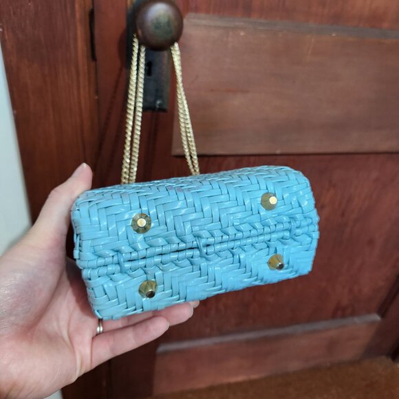 Vintage Made In Hong Kong Blue Vinyl Woven Bag - Picture 3 of 8